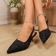 thumbnail image 4 of Dakaela Women's Pumps Slingback Low Kittens Heels Plaid Denim Sparkly Dressy Sandals Wedding Bridal Prom Party Dress Shoes Size 6-10 Black, 4 of 9