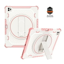 Nalacover Heavy Duty Tablet Case for iPad Pro 12.9" 6th/5th/4th/3rd Gen 2022/2021/2020/2018, Rotated Kickstand Pen Holder Soft TPU Rugged PC Shockproof Military Grade Helmet Protective Cover,Pink
