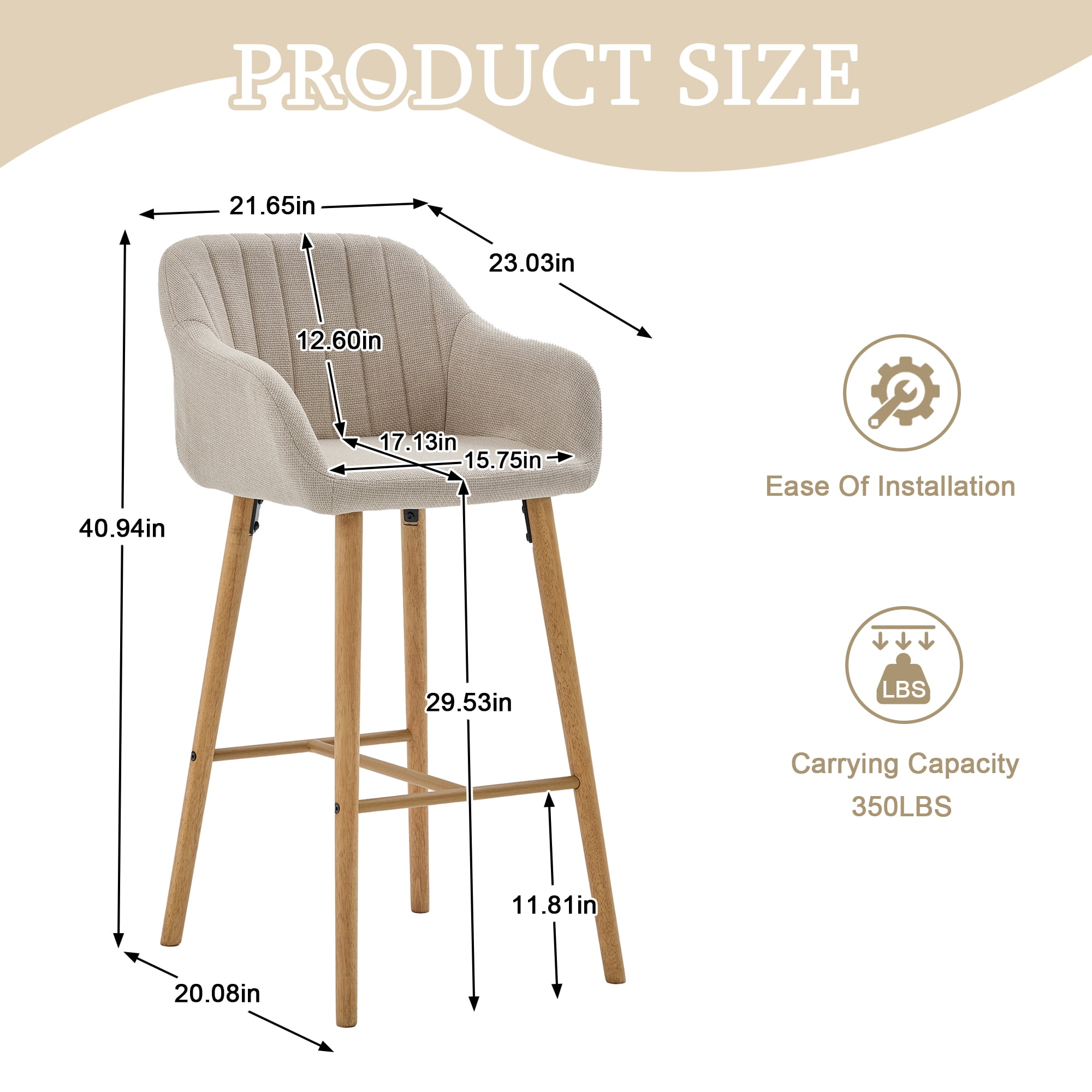 Bar Stools Set of 2, Counter Height Stools, Kitchen Stools&nbsp;25” Seat Height Barrel Tub Design With Full Backrest, Relaxing Footrest, Black Metal Frame, Easy-Clean Gray Linen Upholstery