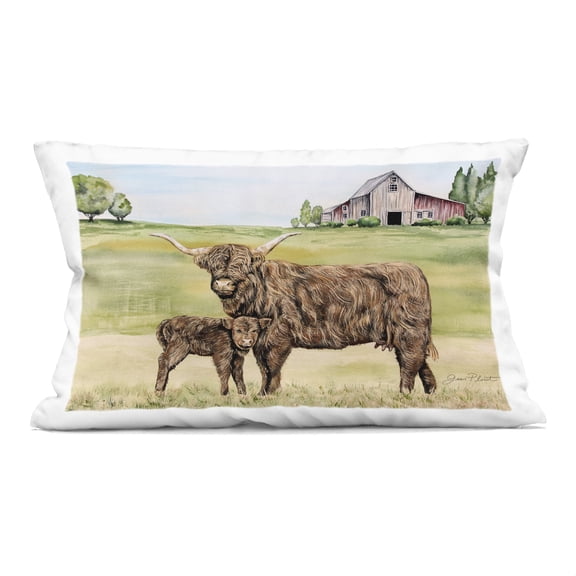 Stupell Industries Highland Cow And Calf Decorative Printed Throw Pillow, design by Jean Plout