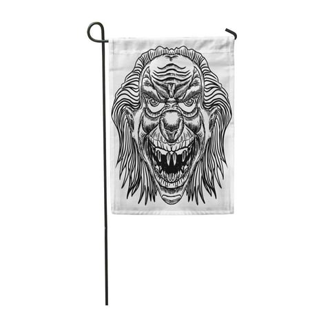 LADDKE Evil Scary Clown Monster with Big Nose and Sharp Teeth Horror Cartoon White Garden Flag Decorative Flag House Banner 12x18 inch