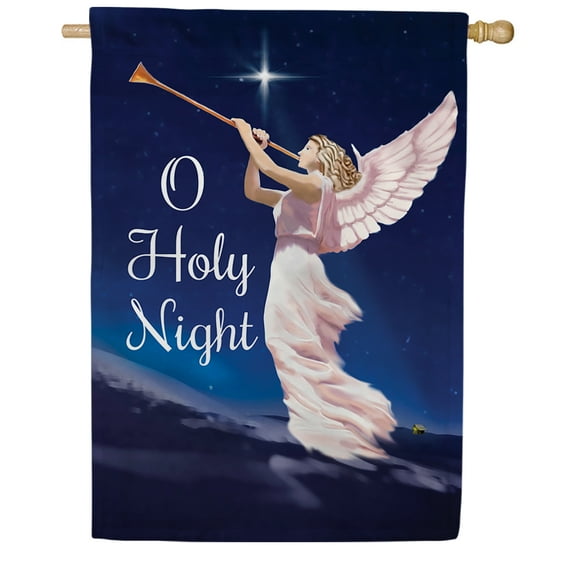 America Forever Hark! The Herald Angels Sing! House Flag, 28 x 40 inch Double Sided, O Holy Night Christmas Angel, Trumpet Blue Background, Religious Holiday Banner Festive Outdoor Decor
