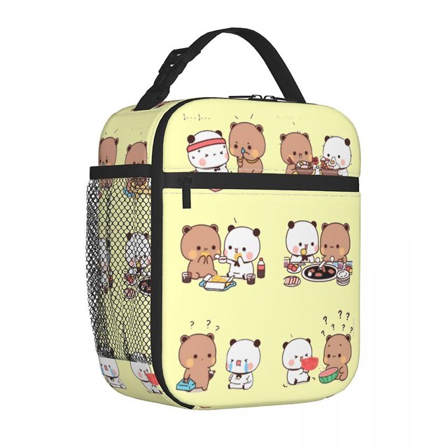 Lindo Bubu y Dudu bolsa de almuerzo con aislamiento térmico al aire libre oso Panda dibujos animados bolsa portátil para almuerzo refrigerador térmico lonchera blanco