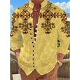 thumbnail image 4 of Button Down Shirts for Men Vintage Long Sleeve Button Banded Collar Fit Lightweight Tops Henley Shirts Green XL, 4 of 4