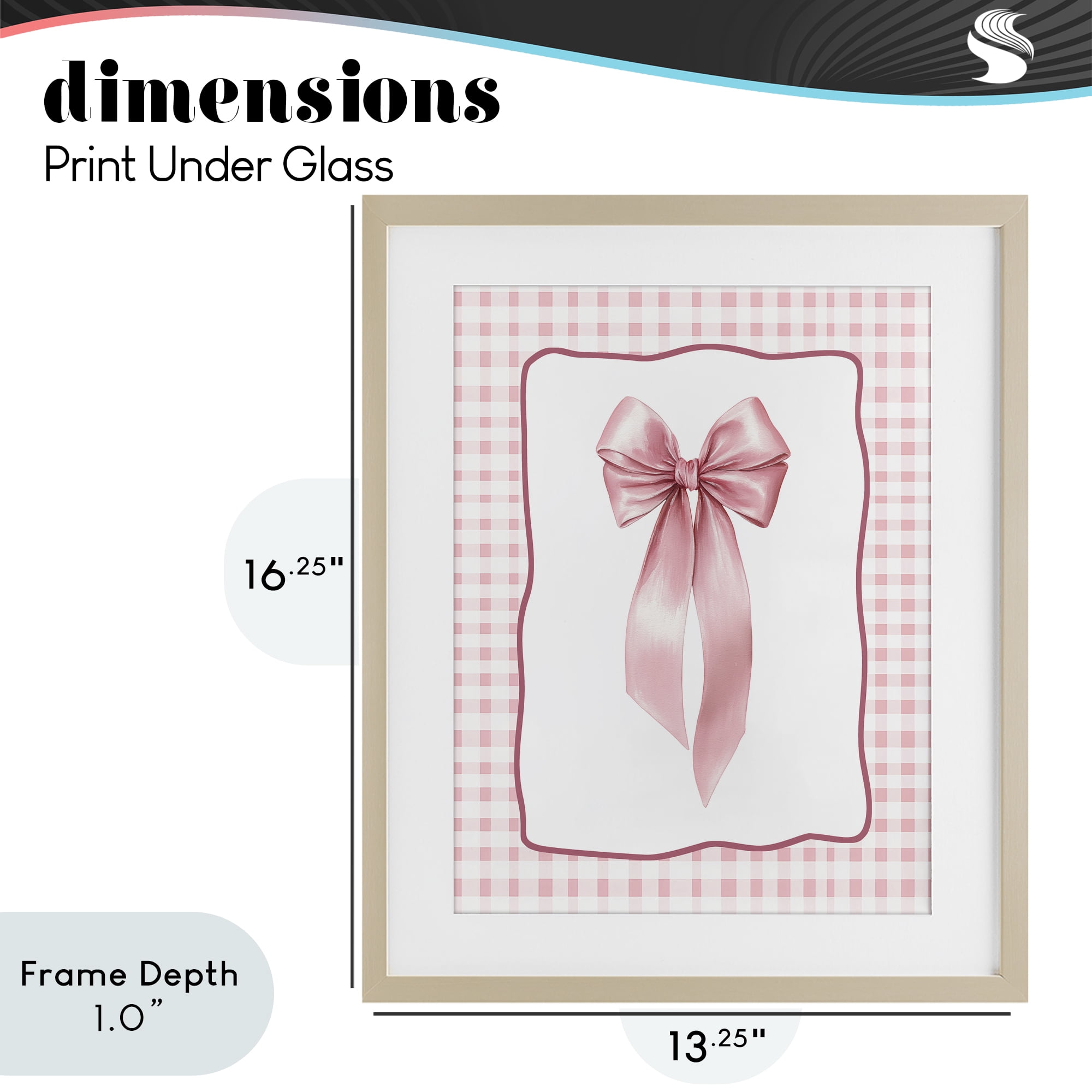 Stupell Industries Pink Gingham Ribbon Birch Framed Print Under Glass, design by Christine Simpson Art
