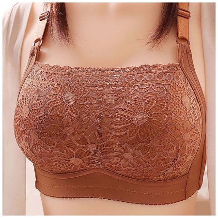

Bra Womens Solid Color Push Up Tube Top No Steel Ring Breastfeeding Bra Underwear Lace no underwire sports bra Coffee
