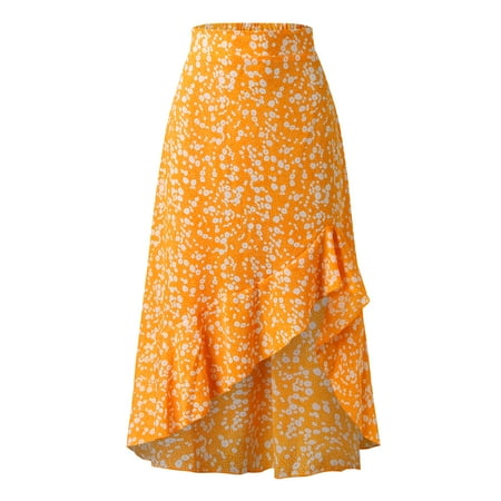 

NECHOLOGY Women s Boho Floral Print Wrap Irregular Print Fringe Resort Beach Skirt Skirt Grass Table Skirt Skirt Yellow Large