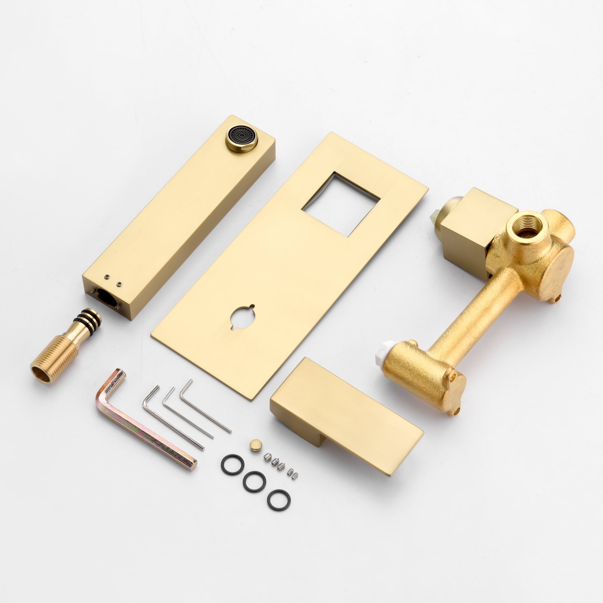 Single Handle Brushed Gold Wall Mount Bathroom Faucet Includes Brass Valve