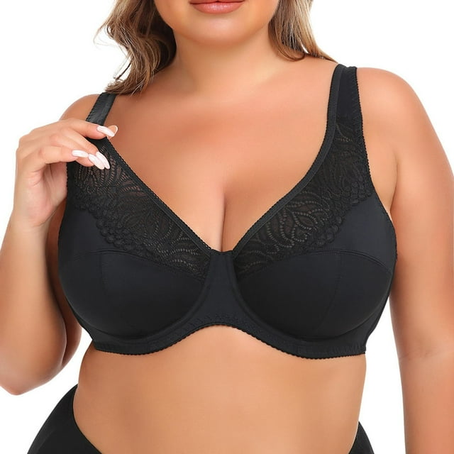 cfhntfmh Full Coverage Bras for Women Underwire Soft Stretch U Back Plus Size Bras Comfort Lace High Support Everyday Bras