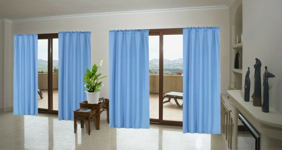1 Set Rod Pocket Insulated Foam Thermal Lined Blackout Window Curtain R64 Black 