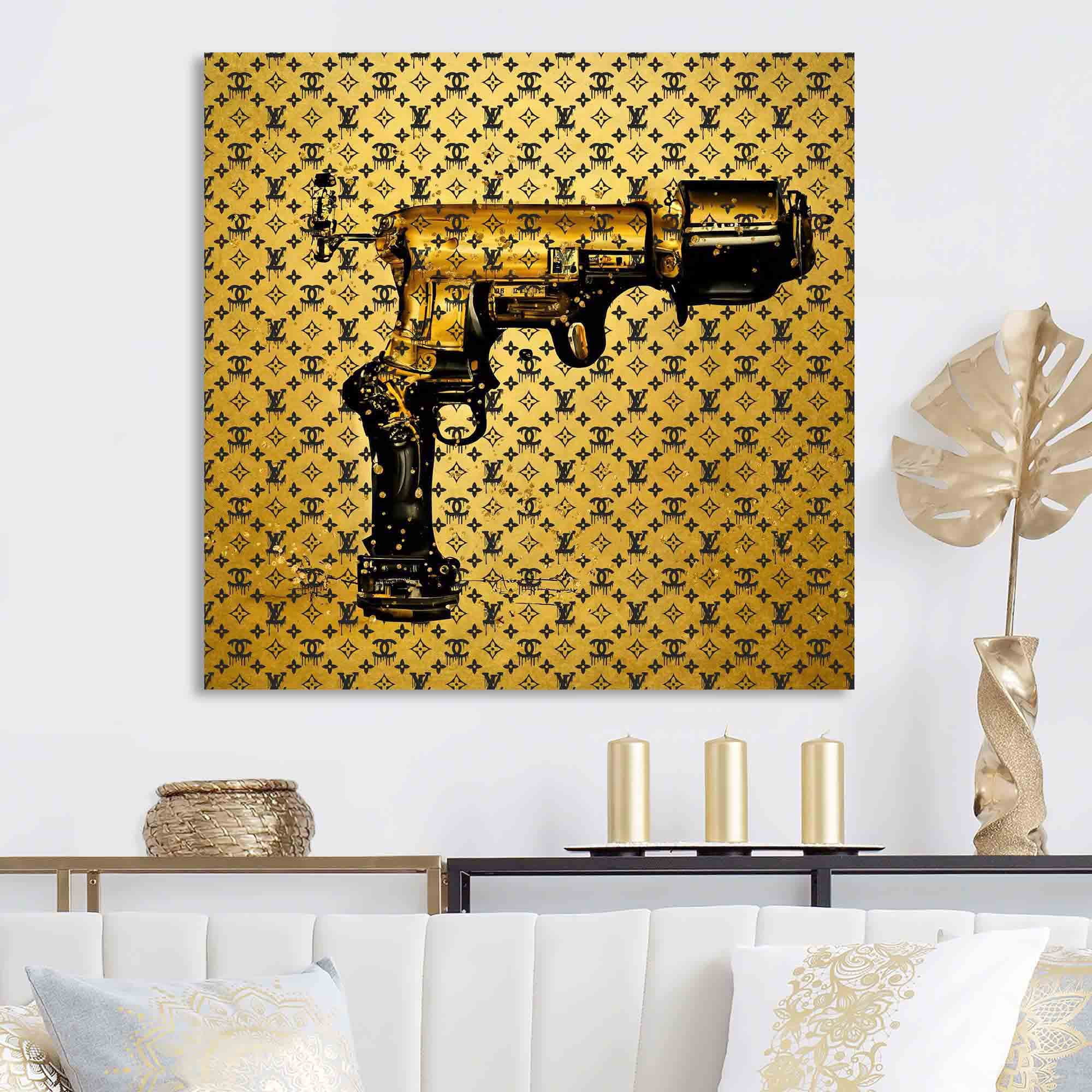 Designart Gold Designer Pistol IV Canvas Wall Art
