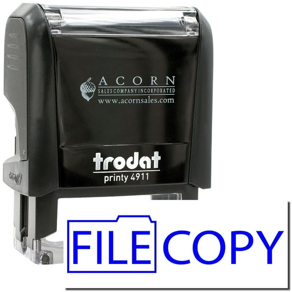 Self-Inking File Copy with Folder Stamp, Trodat Printy 4911, Press and Print Stamping, Impression Size 5/8" x 1-1/2", Up to 10,000 Impressions - Blue Ink