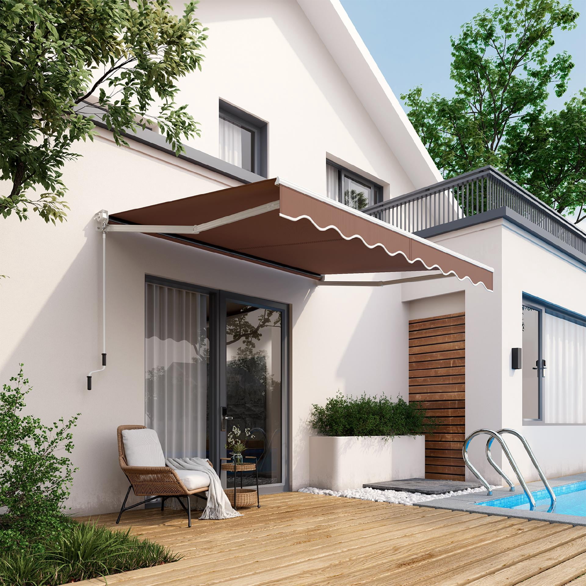 Gymax 10' x 8.2' Retractable Awning Sunshade Shelter Manual Crank Handle Coffee