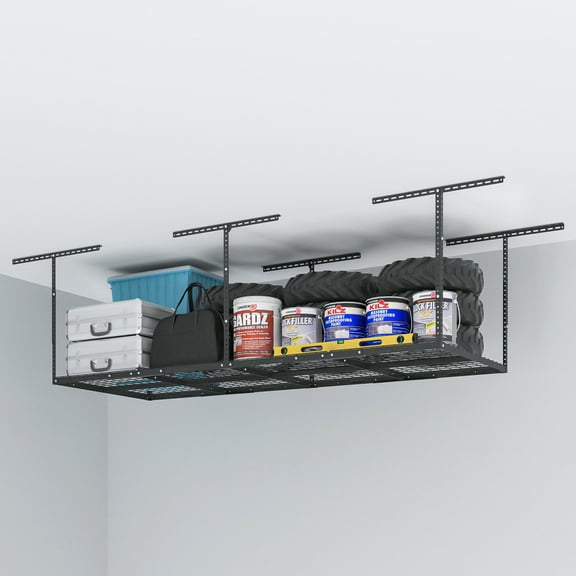 BOBOKY Overhead Garage Storage Rack Heavy Duty Ceiling Mounted Shelving Adjustable Garage Organization for Seasonal Items.White,3x8 ft
