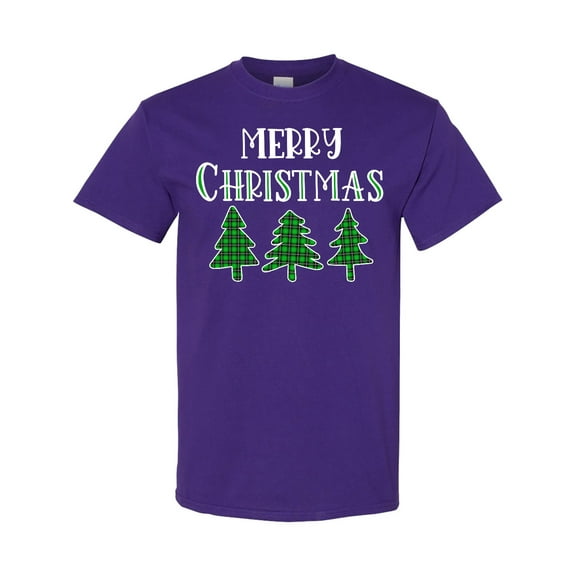 Inktastic Merry Christmas Green Plaid Christmas Trees T-Shirt