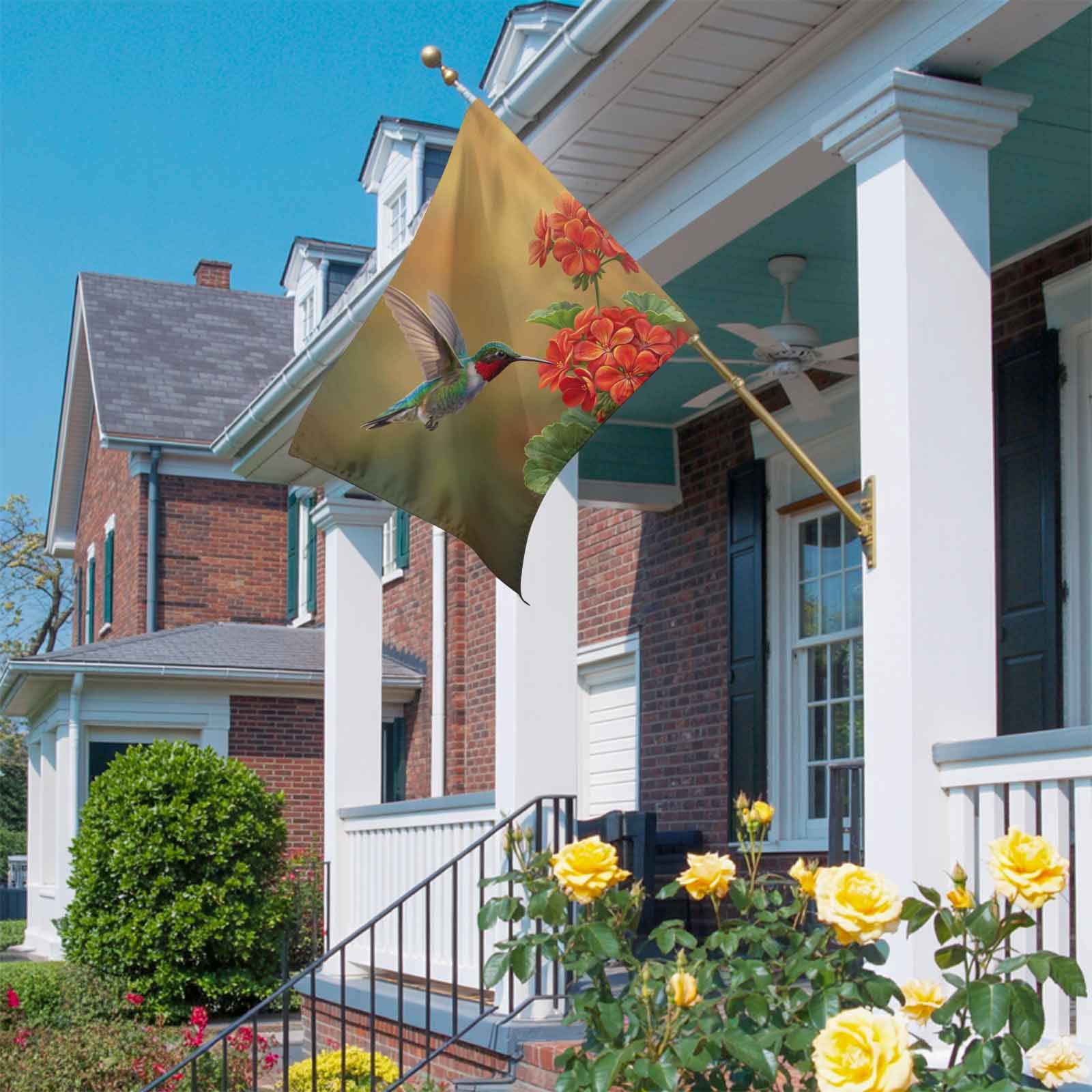 Bird Floral House Flag 28 x 40 Inches, Red Flower Hummingbird Spring Plant Realistic Nature Weather Proof Outdoor Patio Flags Double Sided Small House Decoration for Yard Lawn Outside Home