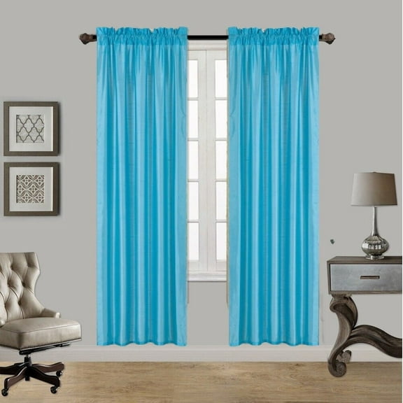 2PC MR2 TURQUOISE SOLID SILK SEMI SHEER ROD POCKET WINDOW CURTAIN PANEL LIGHT FILTERING 55" W X 95" L EACH PC