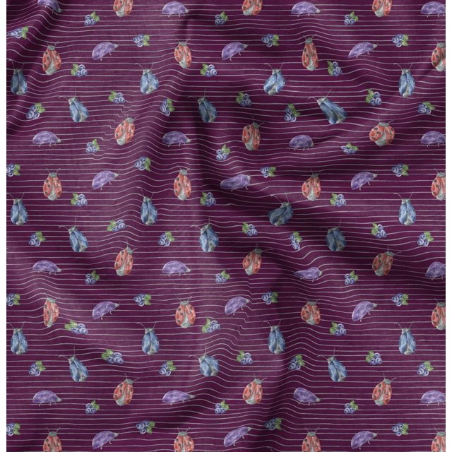 Soimoi Tissu Satin Lourd Rose Imprimé Insectes au Mètre 54 Pouces de Large