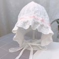 thumbnail image 2 of LNMQLPDBS Baby Girls Summer Hat with Bow Toddler Girls Sun Hat with Eyelet Breathable Infant Hat with Chin Strap Double Ruffle Brimmed Lace Bonnet with Flowers Sun Protection Hat for Kids, 2 of 4