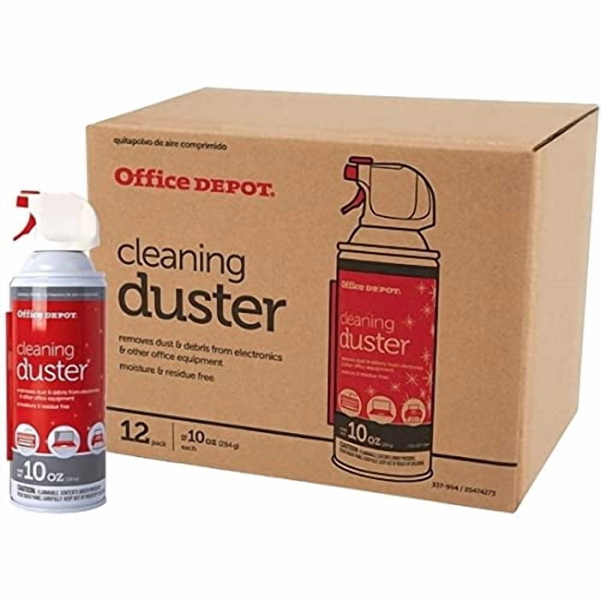 Office Depot Cleaning Duster, 10 Oz Compressed Canned Air for Electronics, Keyboard Cleaner for Computer, Laptop, PC, Printer, Office Equipment, Moisture-Free, Pack of 12