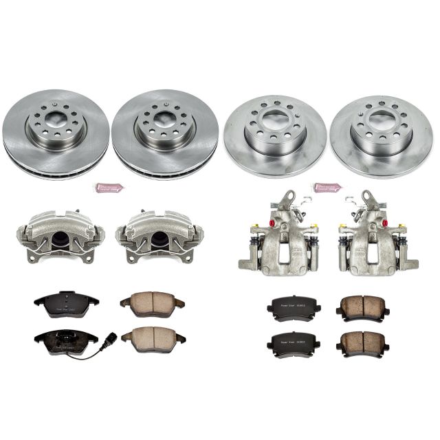 PowerStop Front and Rear Stock Replacement Brake Pad and Rotor Kit with Calipers Fits: AUDI VOLKSWAGEN Select Models KCOE5363