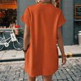thumbnail image 3 of Solid Color Round Neck Loose Short Sleeve Pocket Dress Orange M, 3 of 4