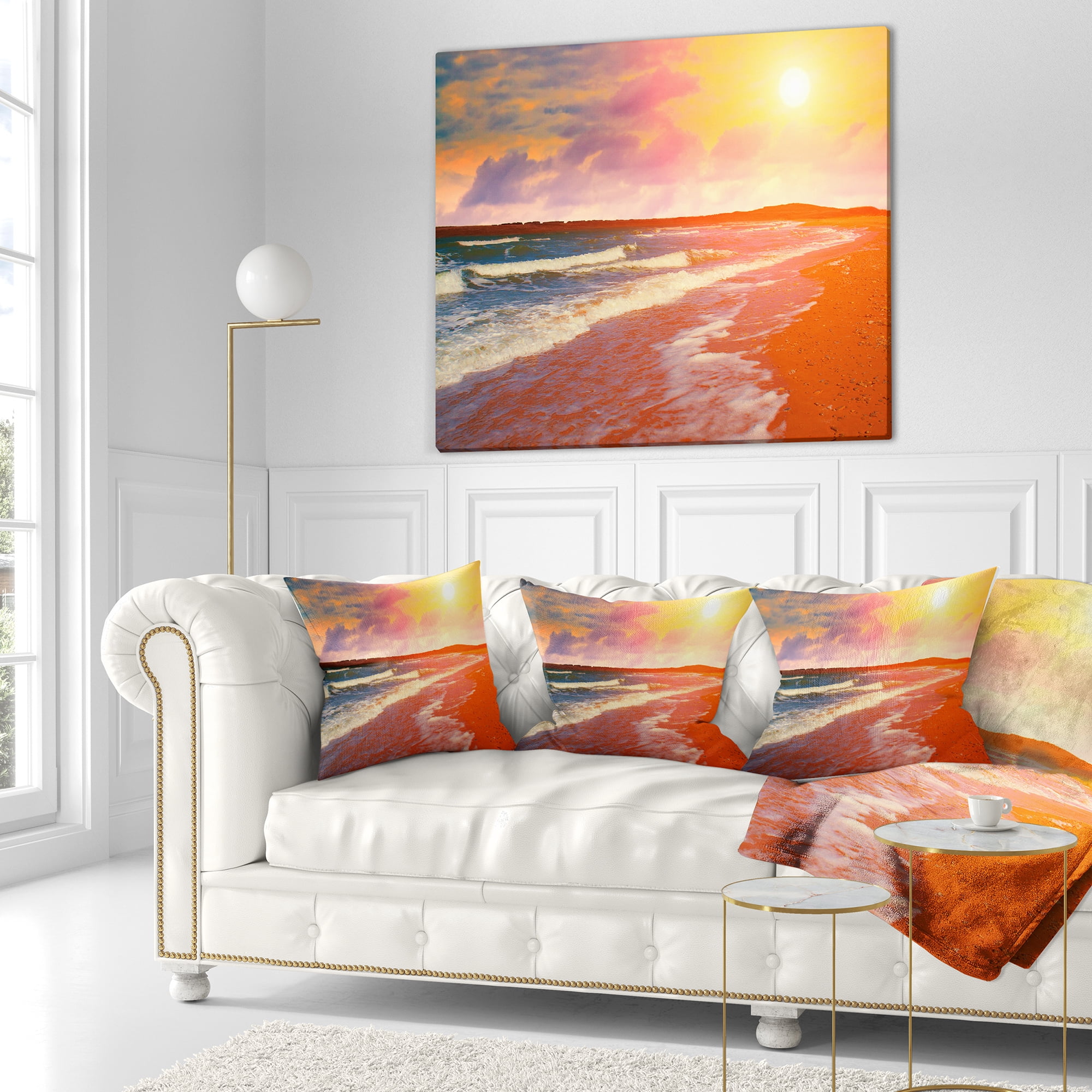 Designart Desert Beach at Sunset - Modern Beach Throw Pillow - 16x16