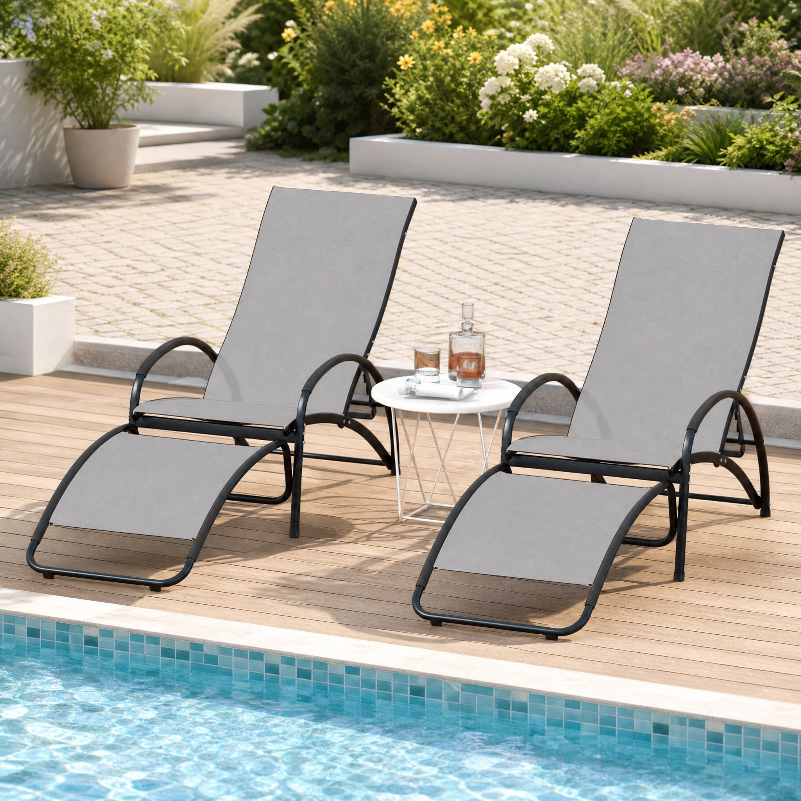 Furnibear 2 in 1 Outdoor Rocking Chair with 4 Position Adjustable Backrest and Aluminum Frame for Patio Porch and Poolside, Gray