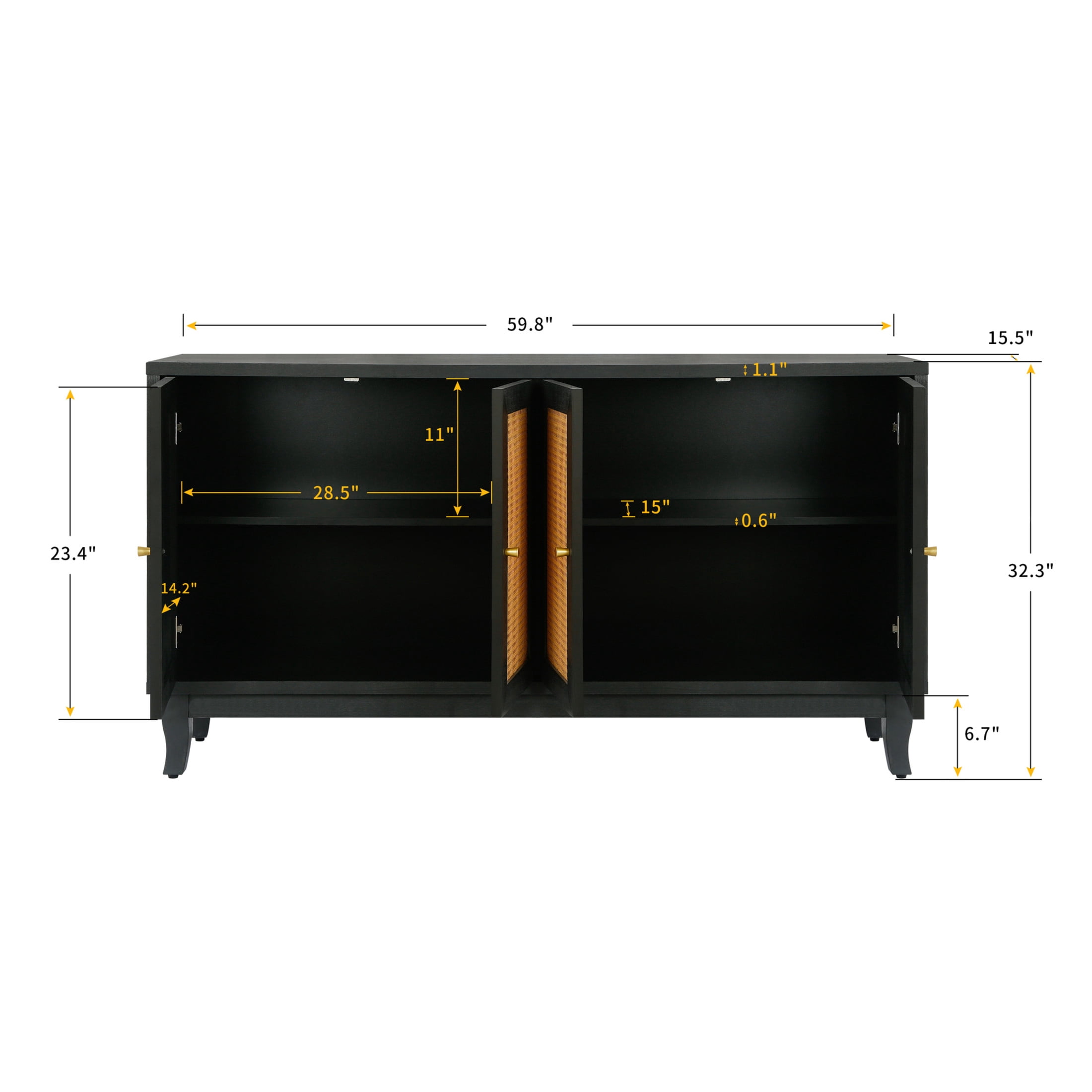 Noble House Handcrafted Rattan Sideboard Buffet Cabinet with 4 Doors and Adjustable Shelves, Modern Accent Storage Console,Antique Dark Grey