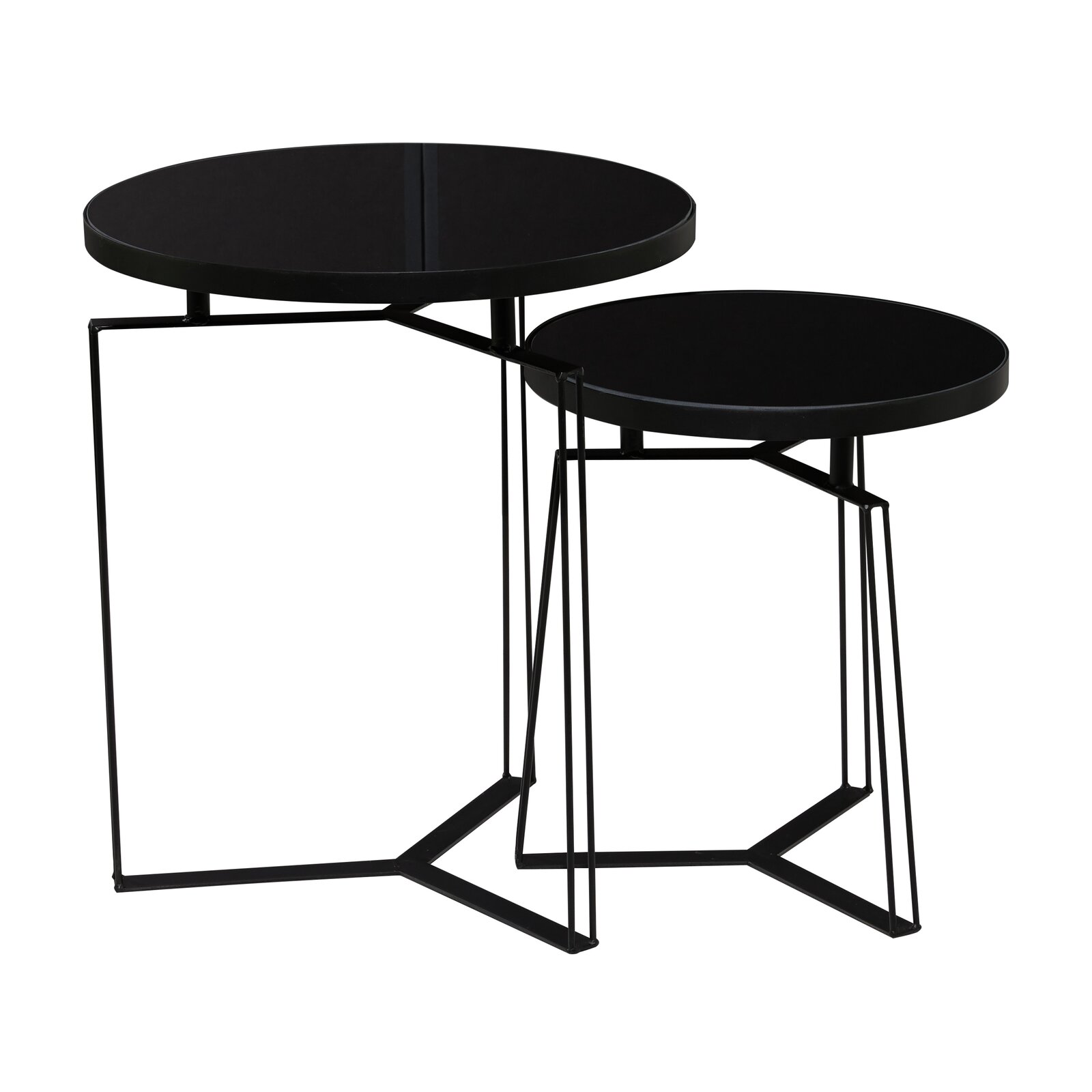 Cleorand Glass Top Frame Nesting Tables, Base Color: Black, Small Table:  19'' H x 16'' W x 16'' D
