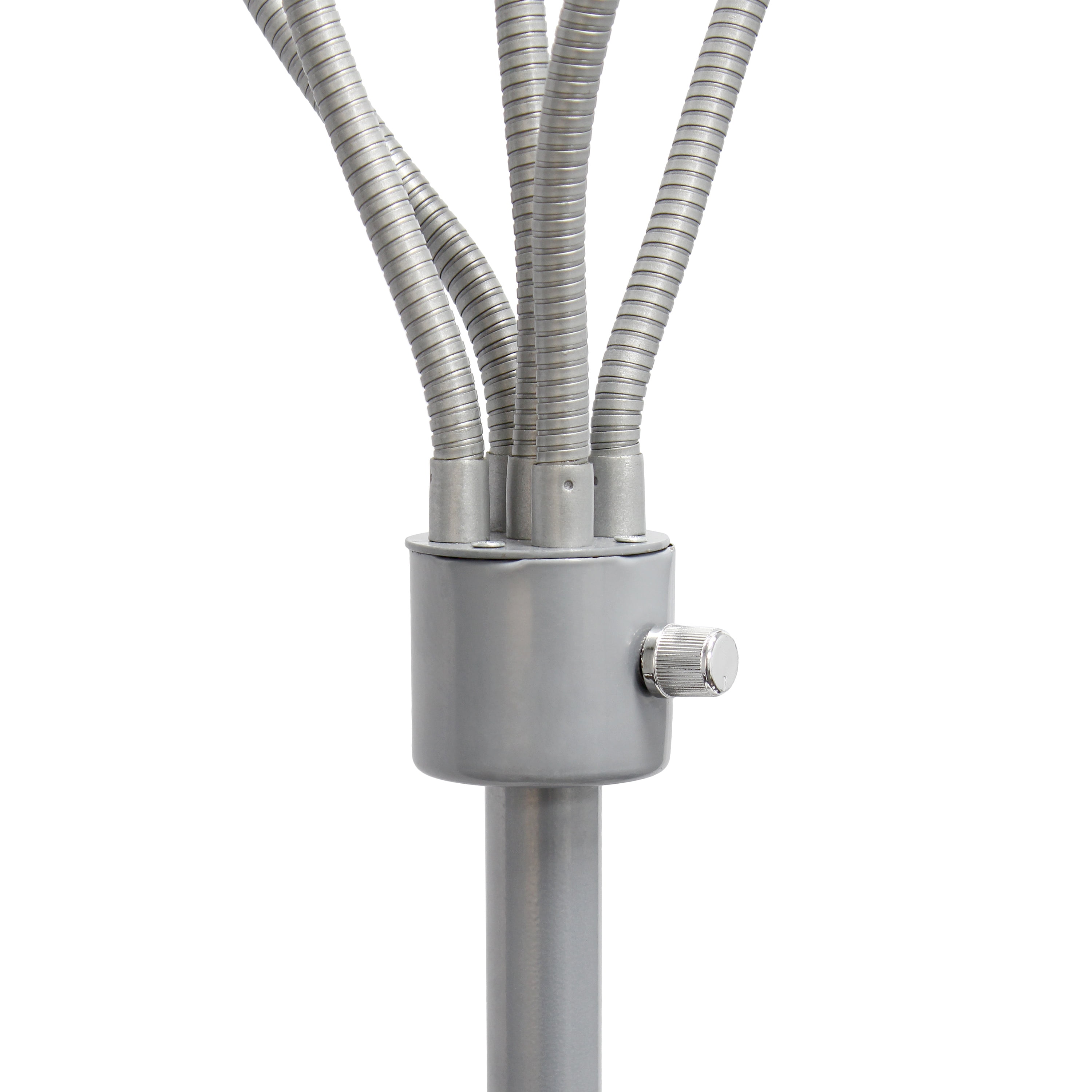 Simple Designs 67" Medusa 5-Light Adjustable Gooseneck Floor Lamp, Silver with Blue/White/Gray Shades