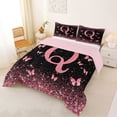 thumbnail image 2 of jejeloiu Pink Glitter Print Butterflies Full Size Comforter Sets For Girls,Modern Monogrammed Q Art Bedding Sets For Kids,Pink Reversible,3-Piece, 2 of 7