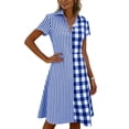 thumbnail image 6 of Horkkom Midi Dresses for Women V Neck Short Sleeve Shirt Dresses Summer Plaid Print Casual Dresses S, 6 of 7
