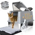 thumbnail image 1 of Arenero de acero inoxidable con tapa tamaño XXL extragrande para gatos grandes fácil de limpiar con pala incluida laterales altos antifugas de orina a, 1 of 7