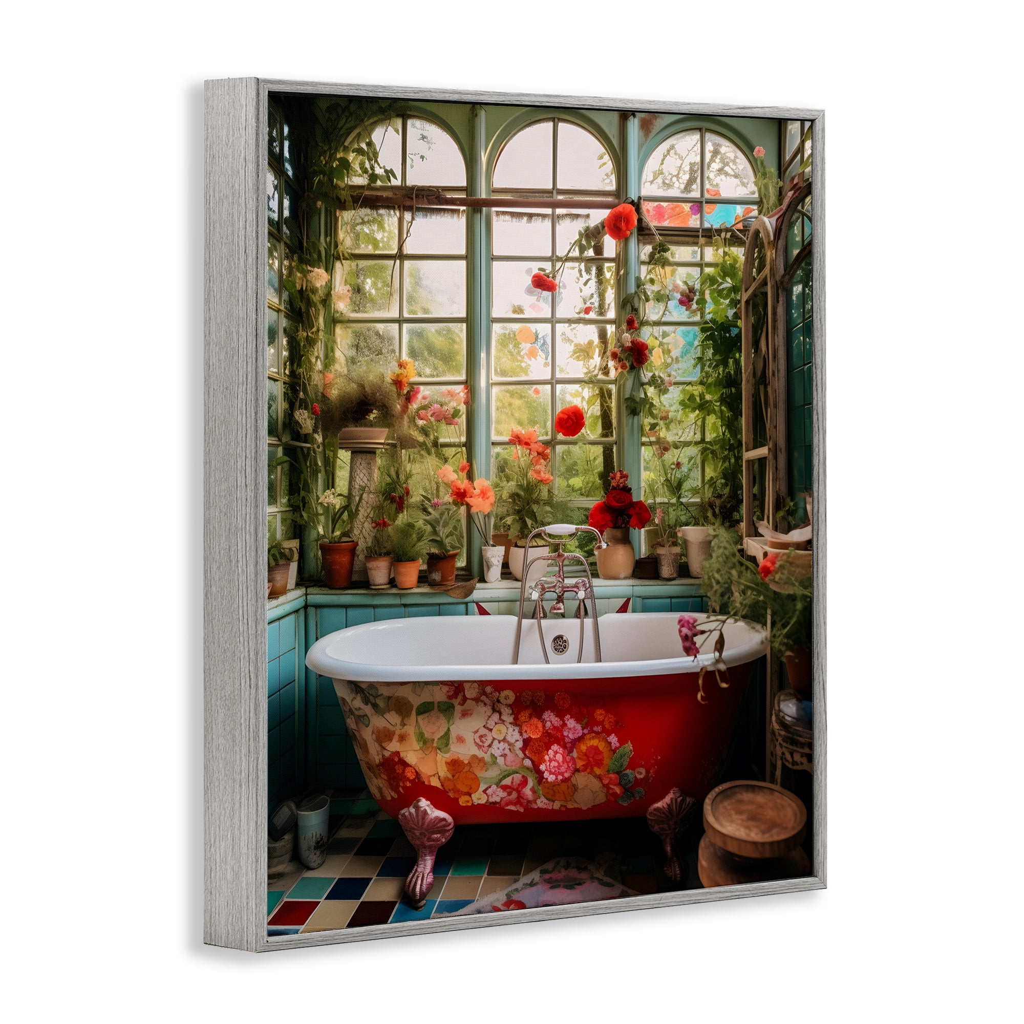 Floral Sunroom Tub Gray Framed Giclee Art, design by Lettered and Lined