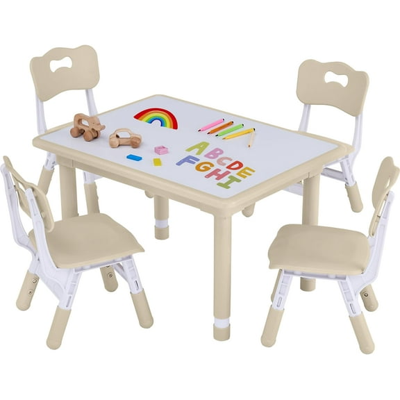 Toddler Table and Chair Set, Height Adjustable-Upgrade Kids Desk and 4 Chairs for Ages 3-8, Children's Multi-Activity Table with Graffiti Desktop and Marble Pattern for Home/Daycare/Classroom