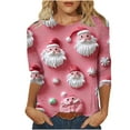thumbnail image 2 of Luxalzxs Women Plus Size Merry Christmas Shirt Oversized Xmas 3/4 Sleeve Casual Crewneck Holiday Blouse Tee Shirts, 2 of 5
