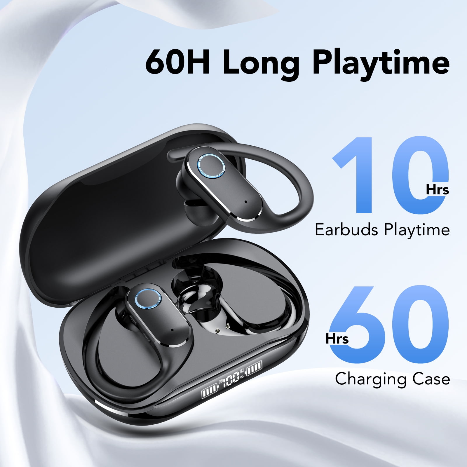Wireless Earbuds Bluetooth Headphones 5.4-60Hrs Playtime with LED Charging Case, ENC Clear Call, 14.5mm Drivers Stereo Sound Wireless Headphones, IPX7 Waterproof Ear Buds for Workout/Gym/Running