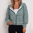 thumbnail image 4 of Edvintorg Crop Jackets for Women Striped Hooded Coat Long Sleeve Zip up Casual Outerwear with Pocket Fashion Clothing Women Green M-2XL, 4 of 6