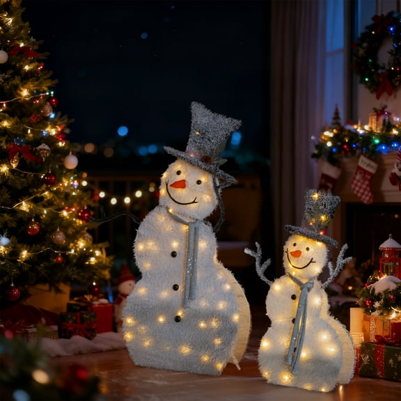 Zimtown 2Pcs LED Lighted Snowman Christmas Snowman w/ 120 LED Lights,Christmas Outdoor Decoration