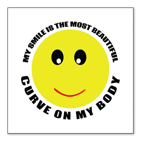 DistinctInk Custom Bumper Sticker - 10" x 10" Decorative Decal - White Background - My Smile Most Beautiful Curve on My Body