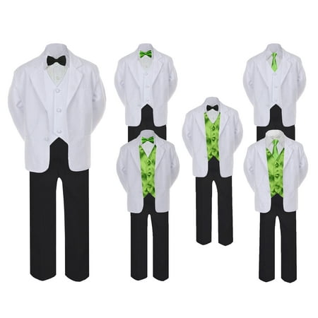 

5-7pc Formal Black White Suit Set Lime Bow Necktie Vest Boy Baby Sm-20 Teen