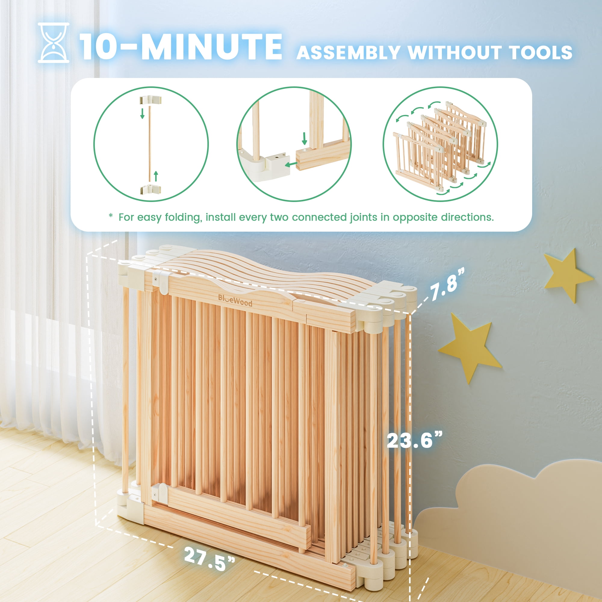 Buballino 8-Panel Foldable Indoor Baby Play Yard, Beige, 23.62"