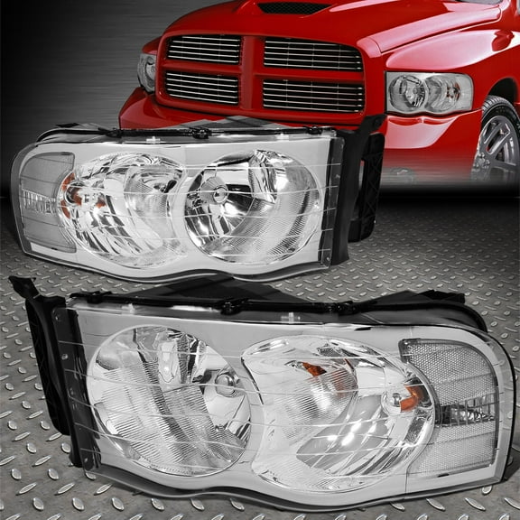 NUVISION for 02-05 Dodge Ram 1500 2500 3500 Chrome Housing Clear Corner Headlight Lamps