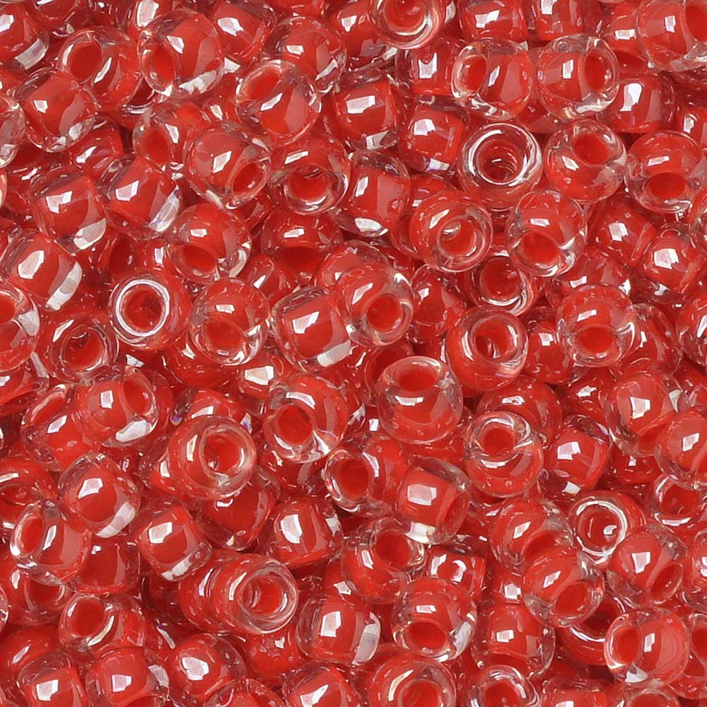 Toho Seed Beads, Round 8/0 341 'Tomato Lined Crystal', 8 Grams