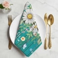 thumbnail image 2 of Spring Daisy Leaves Cloth Napkins, Vintage Watercolor Flowers Teal Wooden Washable and Reusable Dinner Napkins Set of 8, Table Napkin for Kitchen Party Birthday Wedding Hotel Housewarming 20"x20", 2 of 9