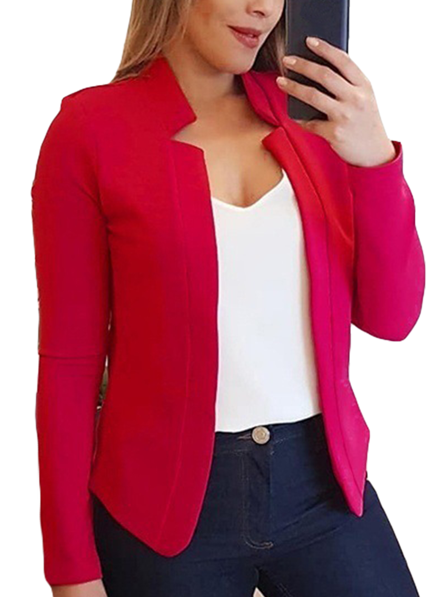 Womens Casual Work Office Long Sleeve Open Front Blazer Jacket with Plus Size Navy S