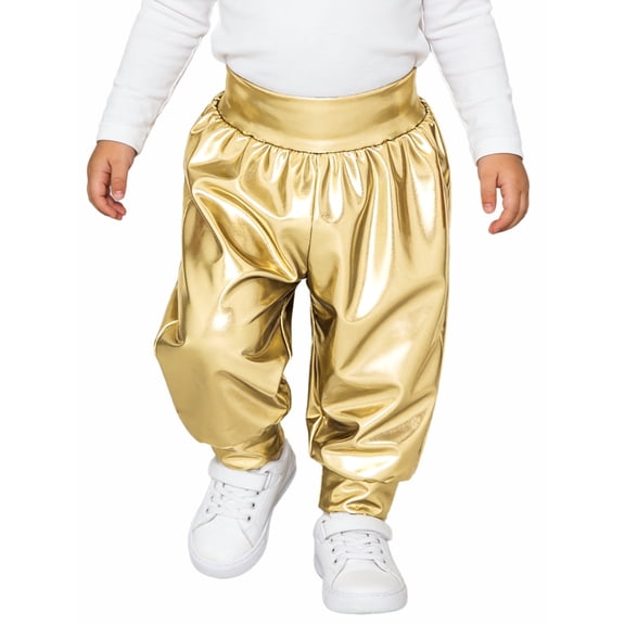 TiaoBug Baby Boys Girls Metallic Harem Pants High Waist Shiny Disco Party Dance Trousers Gold 0-6M