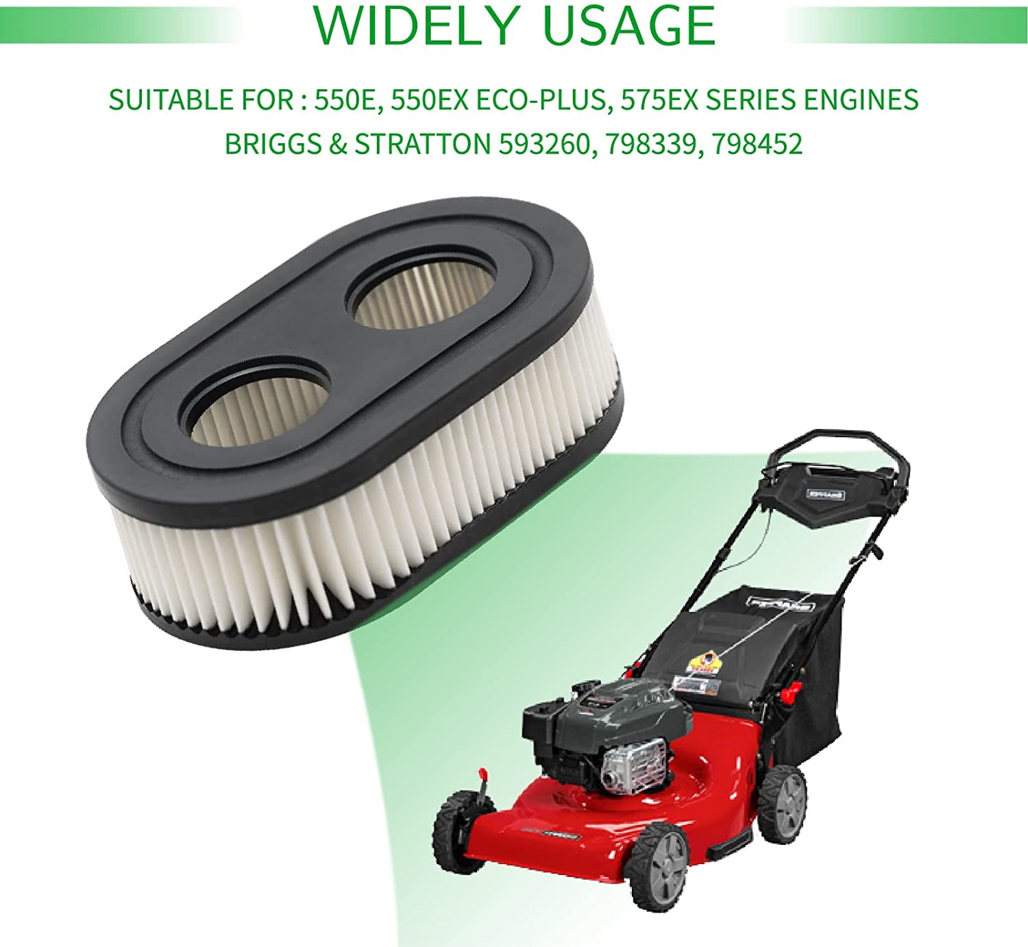 Besnor 593260 Lawn Mower Air Cleaner Cartridge Filter & Sponge Pre-Filter,  Replace OEM 798452 798339 334404 595191, Used on 500EX 550EX 575EX 625EX