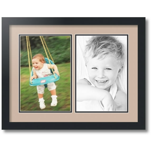 ArtToFrames Collage Photo Picture Frame with 2 - 8x12" Openings, Framed in Black with Grey Beige and Black Mats (CDM-3926-576)